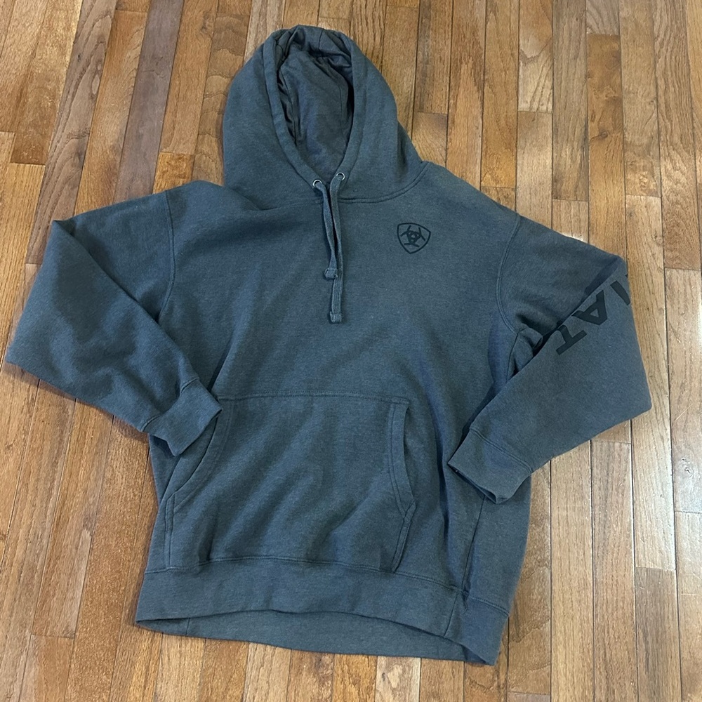 Ariat Mens Sweatshirt Hoodie Gray Black Logo Sz Medium